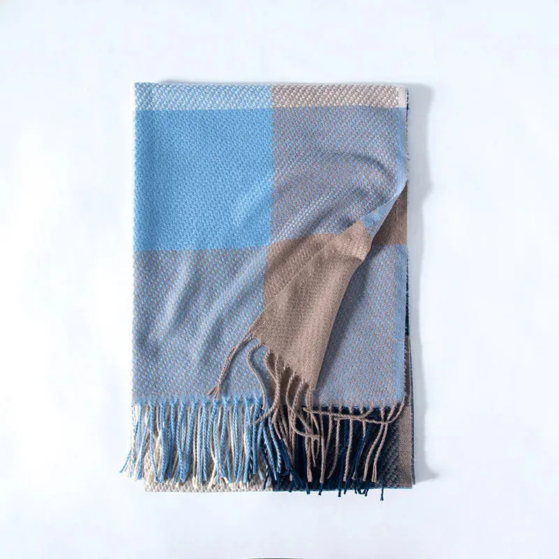 Elegant Lady Style Cashmere Tassel Luxury Scarf - Autumn Winter Striped Plaid