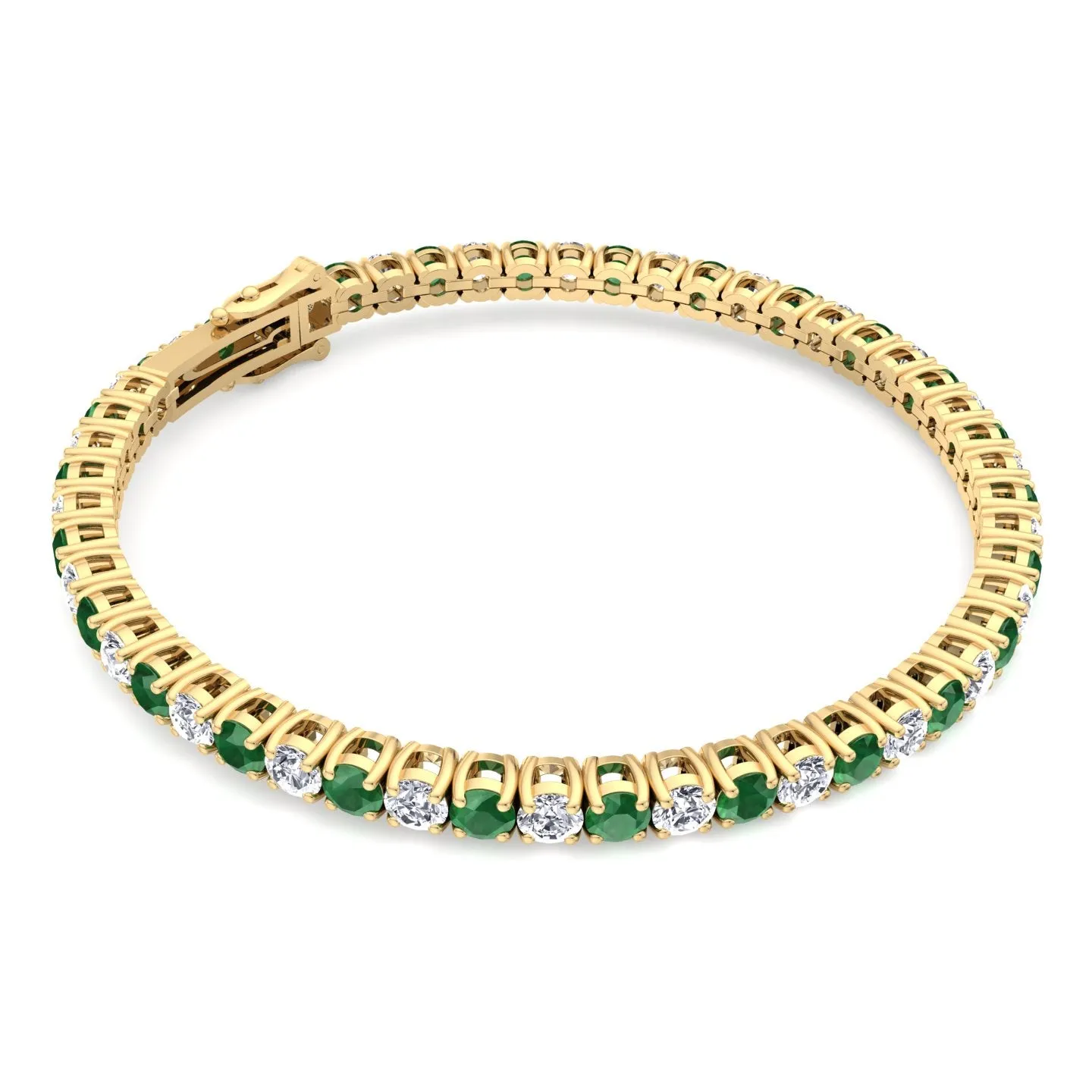 Estelle - Natural Diamond & Green Emerald Round Shape Tennis Bracelet