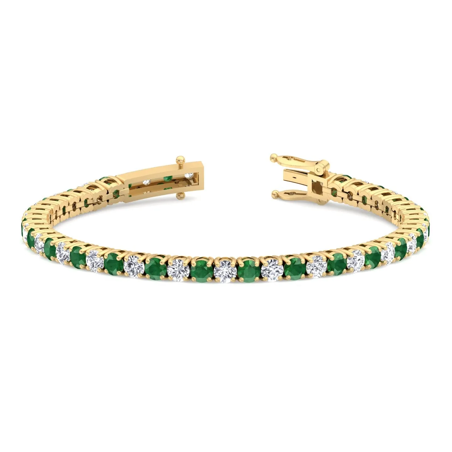 Estelle - Natural Diamond & Green Emerald Round Shape Tennis Bracelet