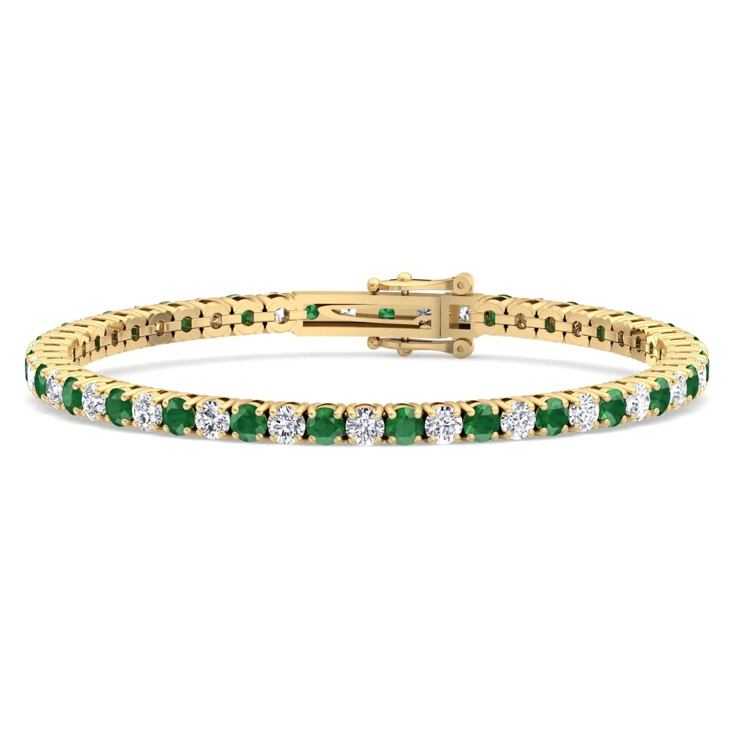 Estelle - Natural Diamond & Green Emerald Round Shape Tennis Bracelet