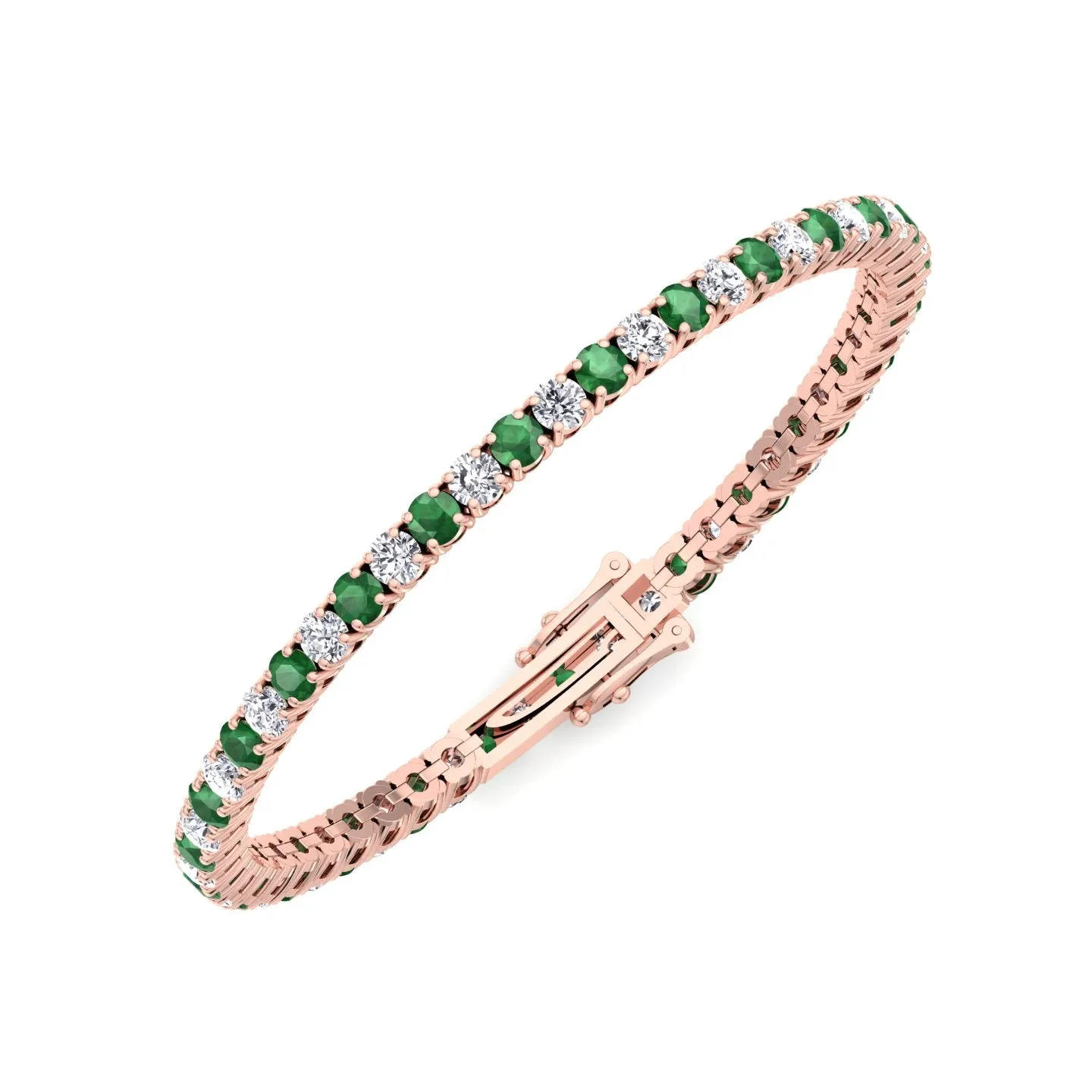 Estelle - Natural Diamond & Green Emerald Round Shape Tennis Bracelet