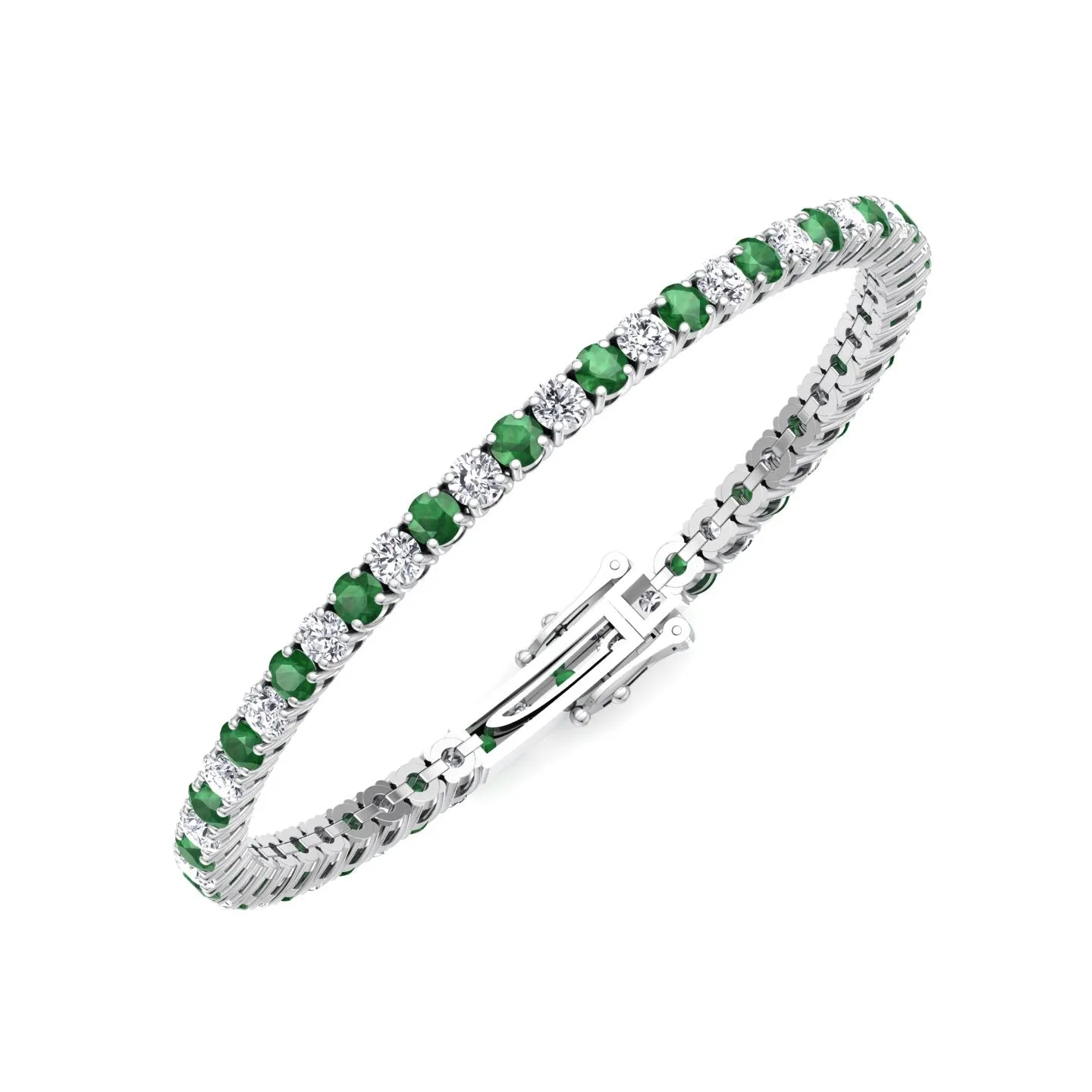 Estelle - Natural Diamond & Green Emerald Round Shape Tennis Bracelet