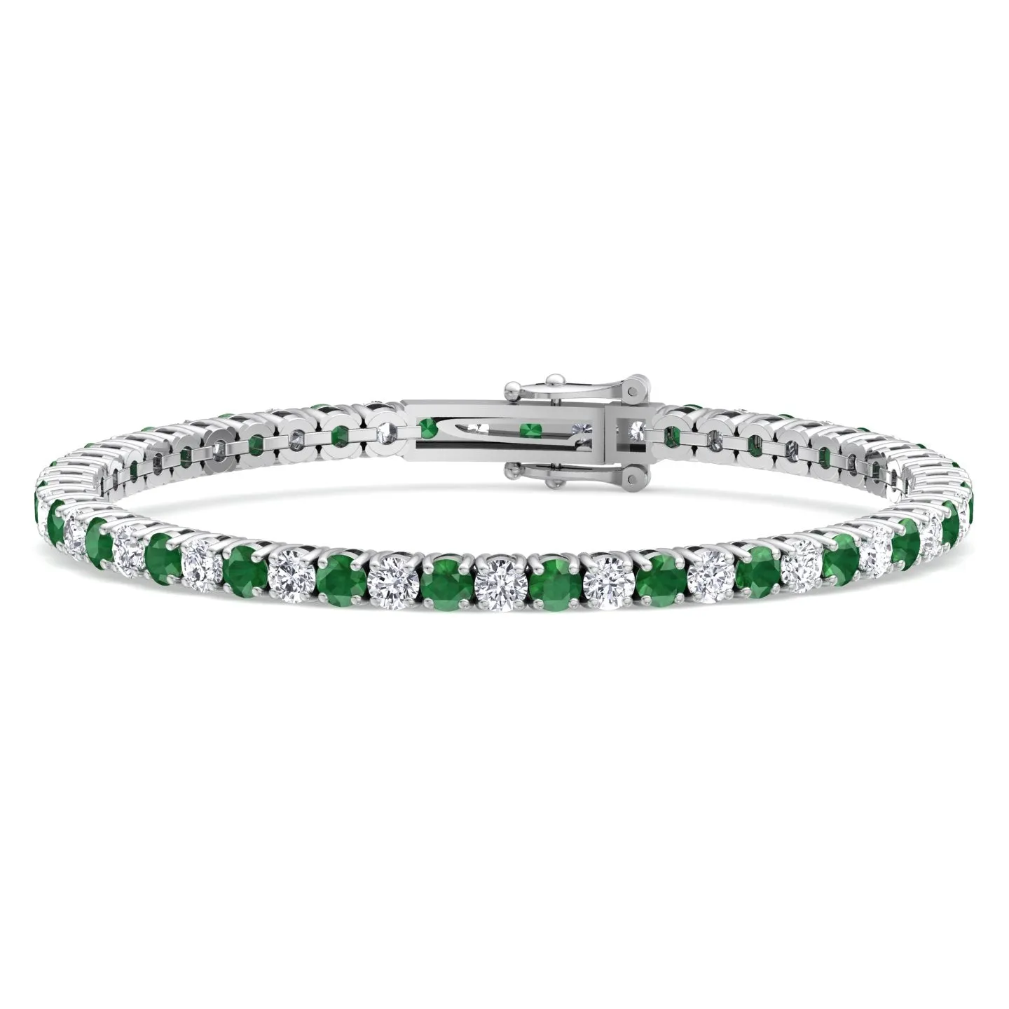 Estelle - Natural Diamond & Green Emerald Round Shape Tennis Bracelet