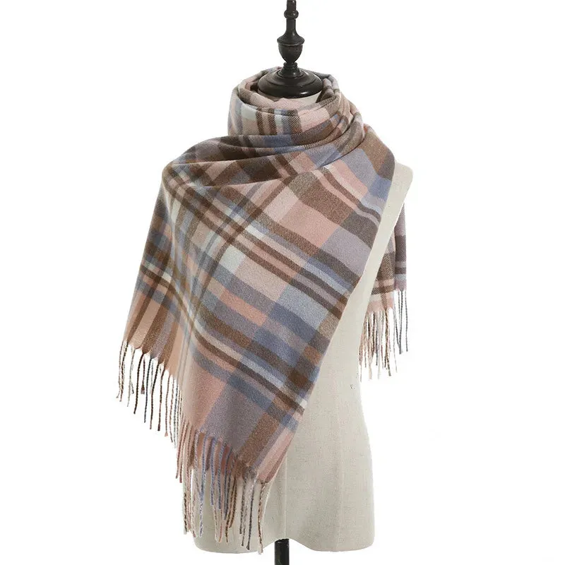 Fashion Imitation Cashmere Vintage Plaid Warm Long Knitting Tassel Female Thick Scarf