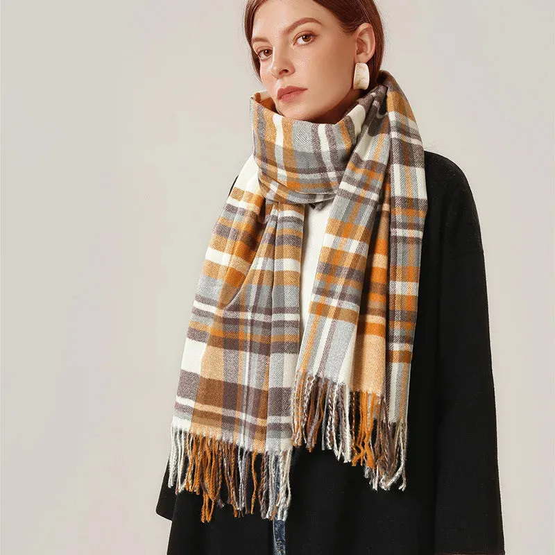 Fashion Imitation Cashmere Vintage Plaid Warm Long Knitting Tassel Female Thick Scarf