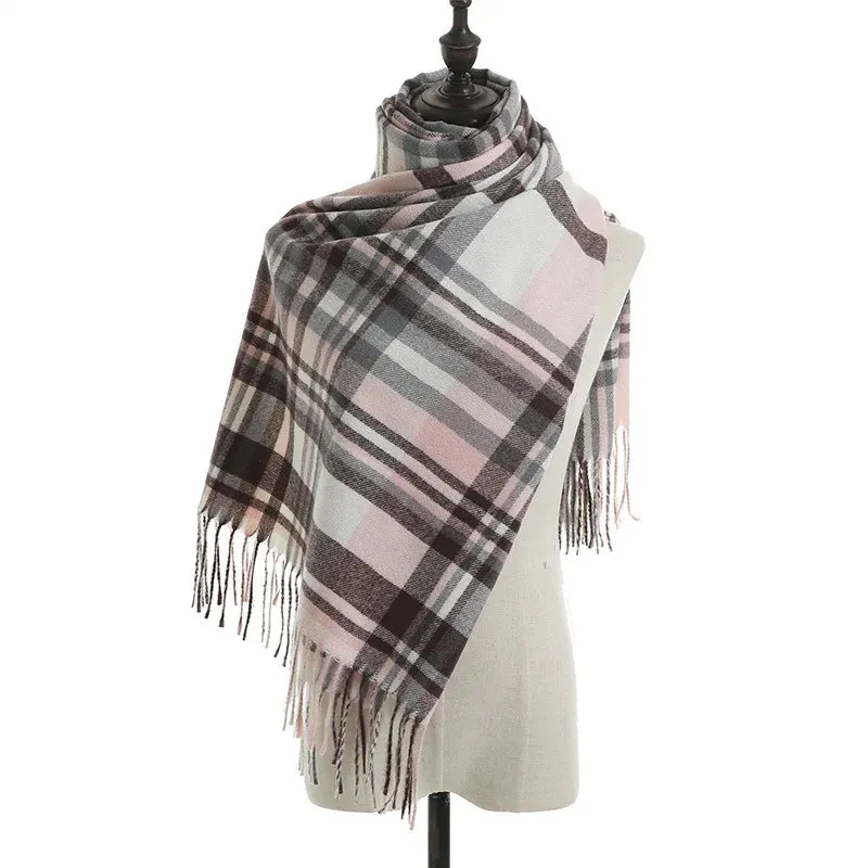 Fashion Imitation Cashmere Vintage Plaid Warm Long Knitting Tassel Female Thick Scarf