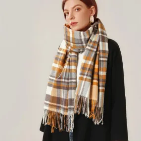 Fashion Imitation Cashmere Vintage Plaid Warm Long Knitting Tassel Female Thick Scarf