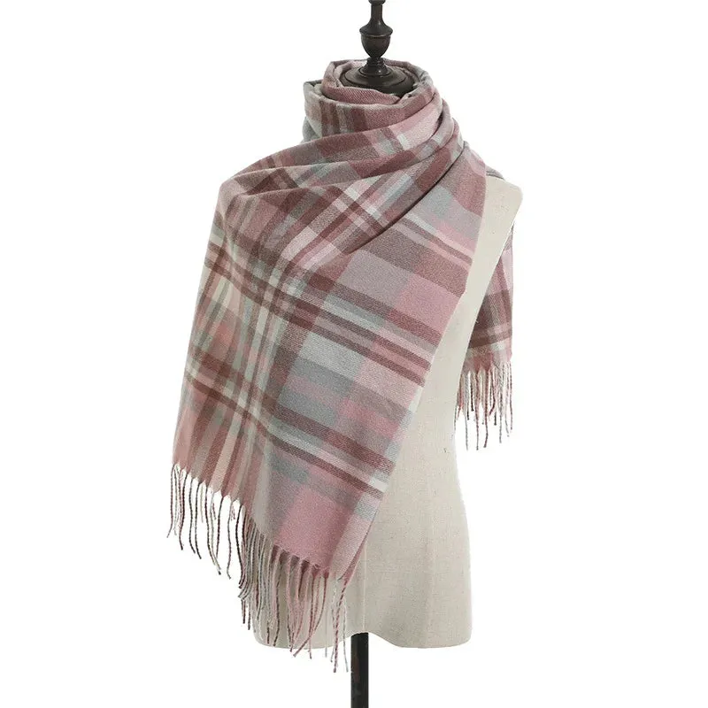 Fashion Imitation Cashmere Vintage Plaid Warm Long Knitting Tassel Female Thick Scarf