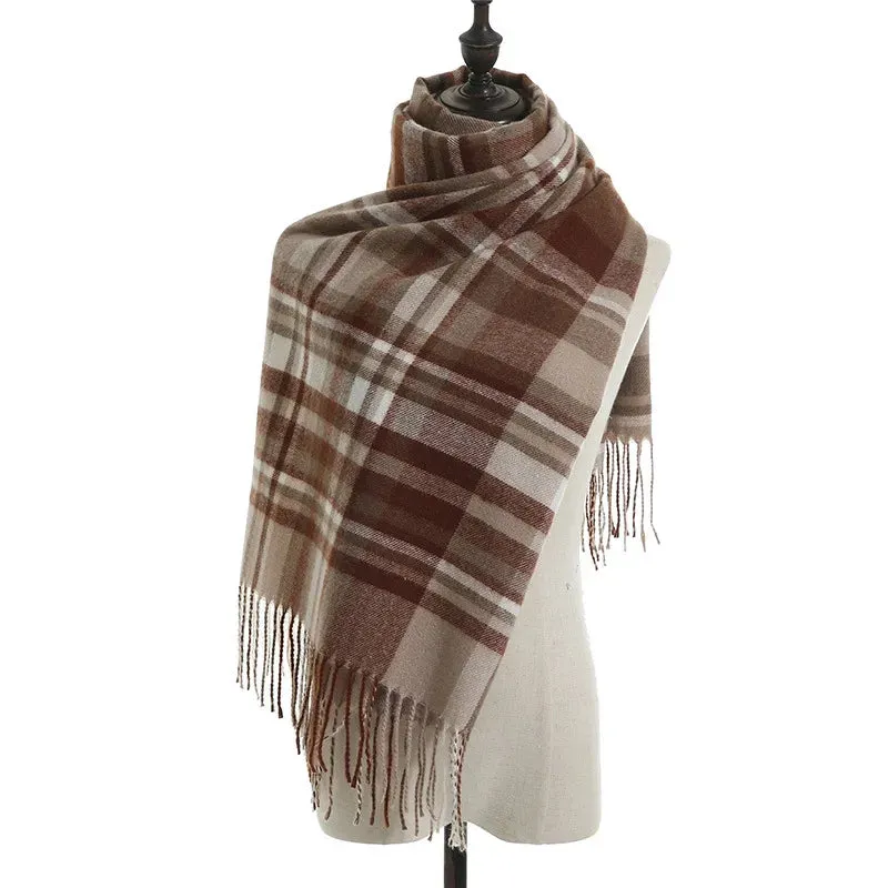 Fashion Imitation Cashmere Vintage Plaid Warm Long Knitting Tassel Female Thick Scarf