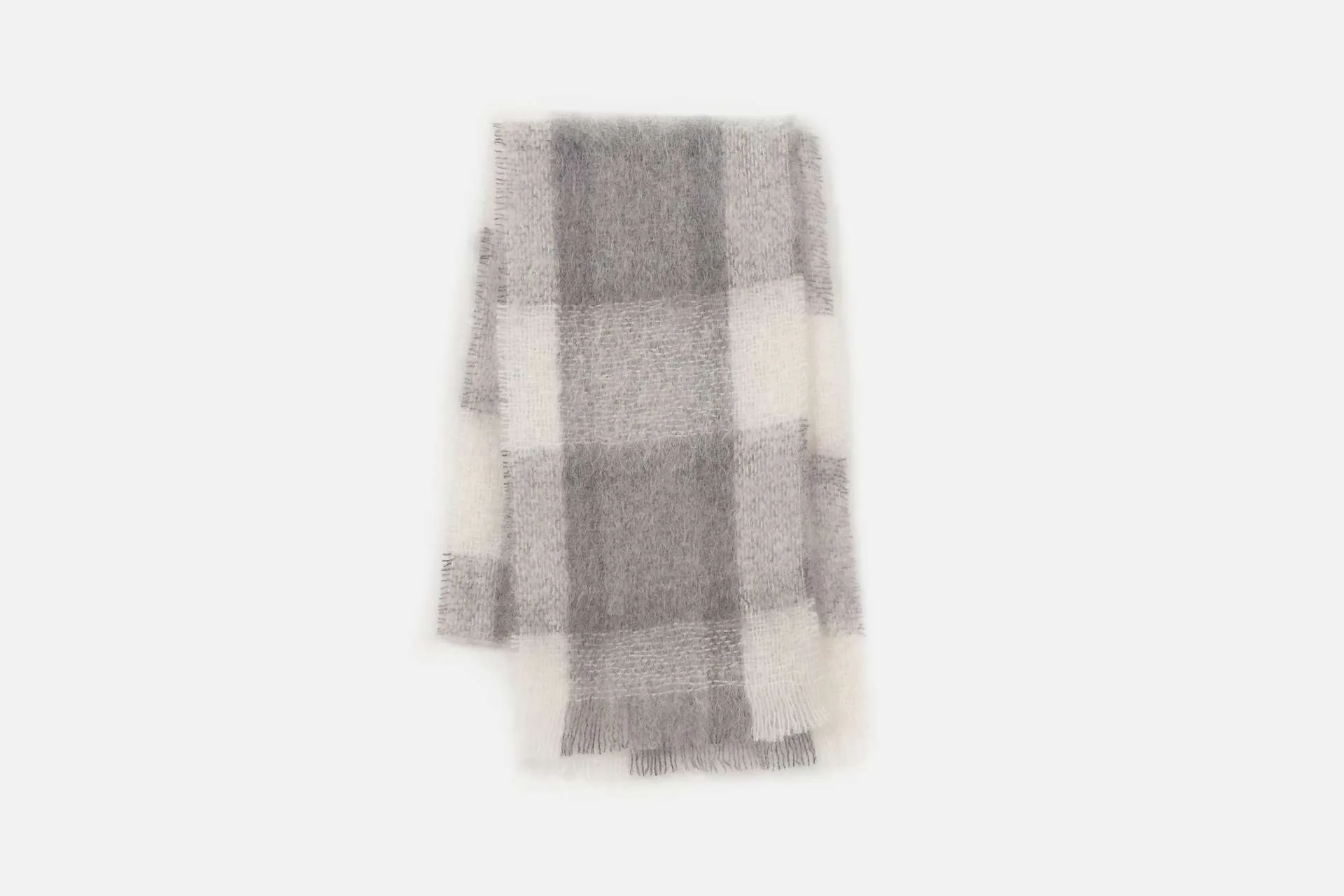 Grey Plaid Drumin Mohair Scarf