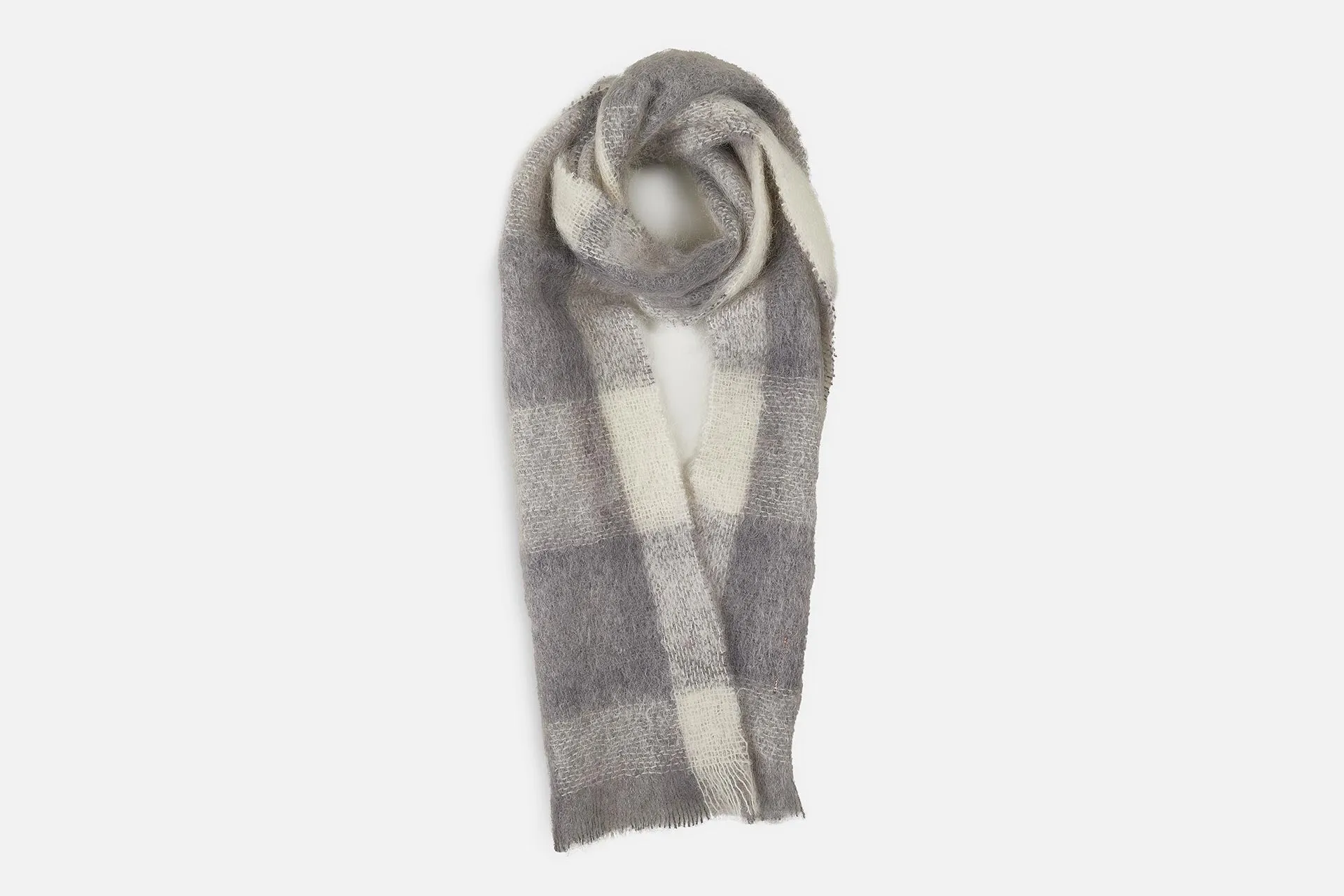 Grey Plaid Drumin Mohair Scarf