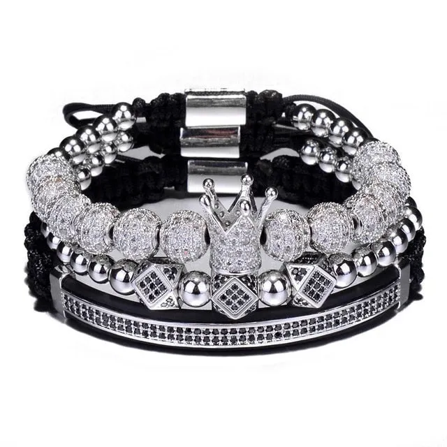 Hip Hop Gold Crown Bracelets Cubic Micro Pave CZ Ball Charm