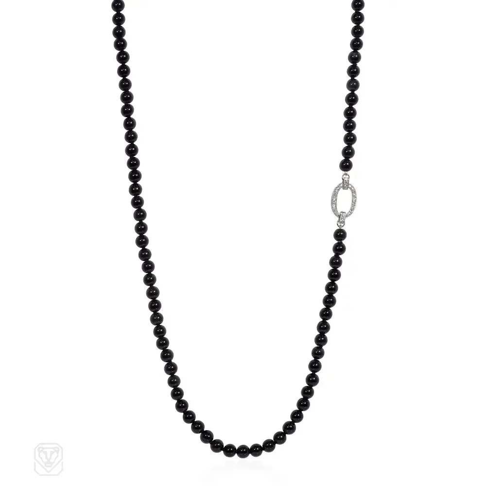 J.E. Caldwell convertible diamond and obsidian bead necklace