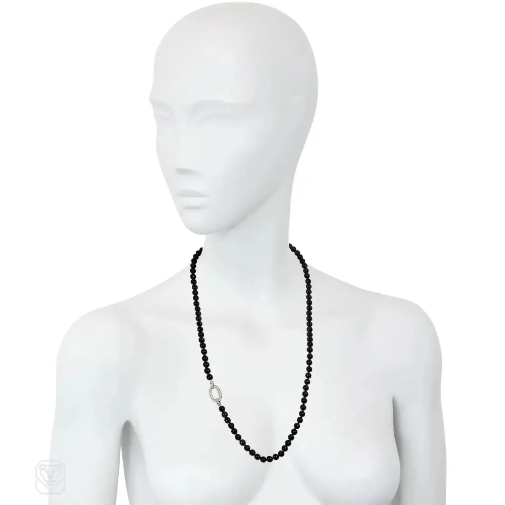 J.E. Caldwell convertible diamond and obsidian bead necklace