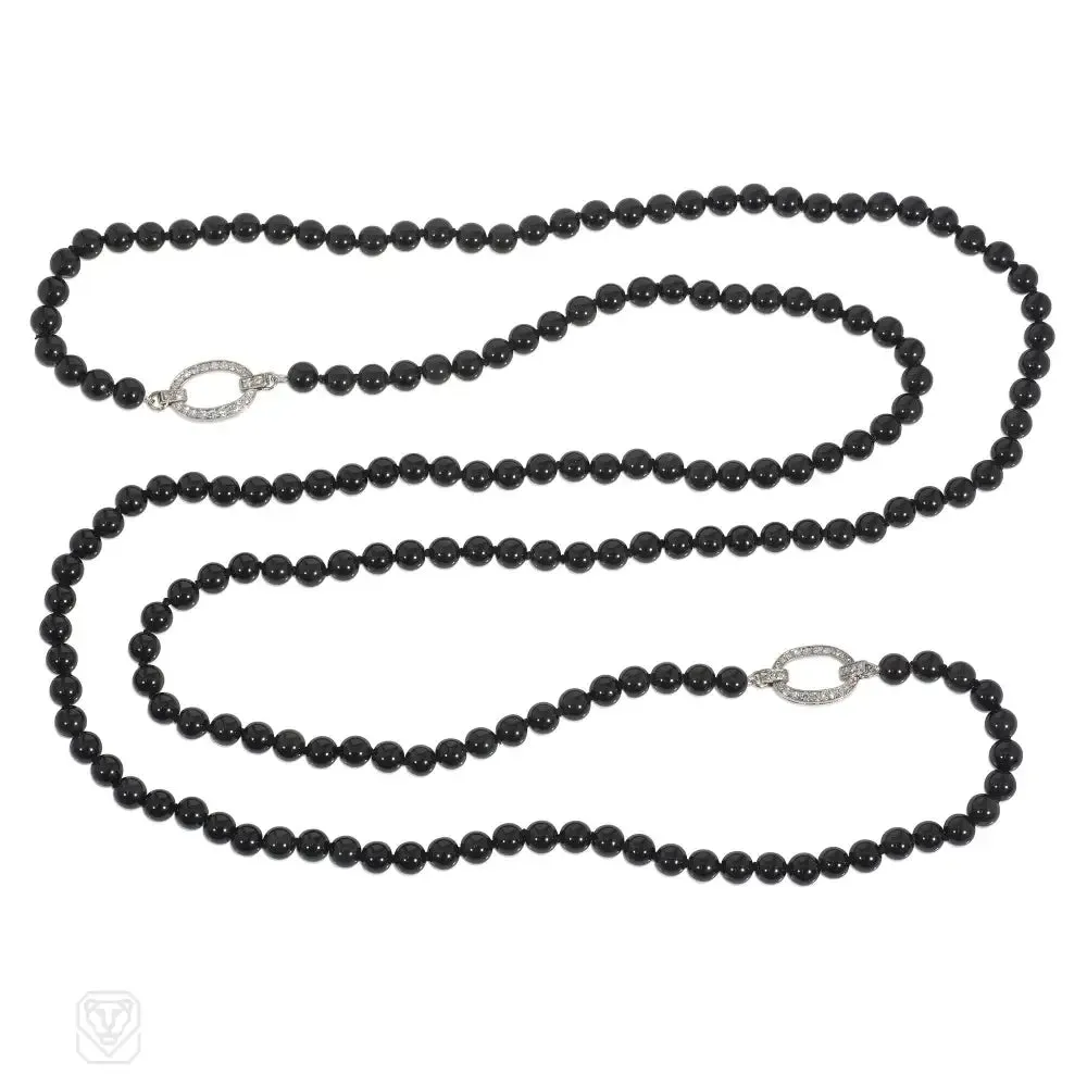 J.E. Caldwell convertible diamond and obsidian bead necklace