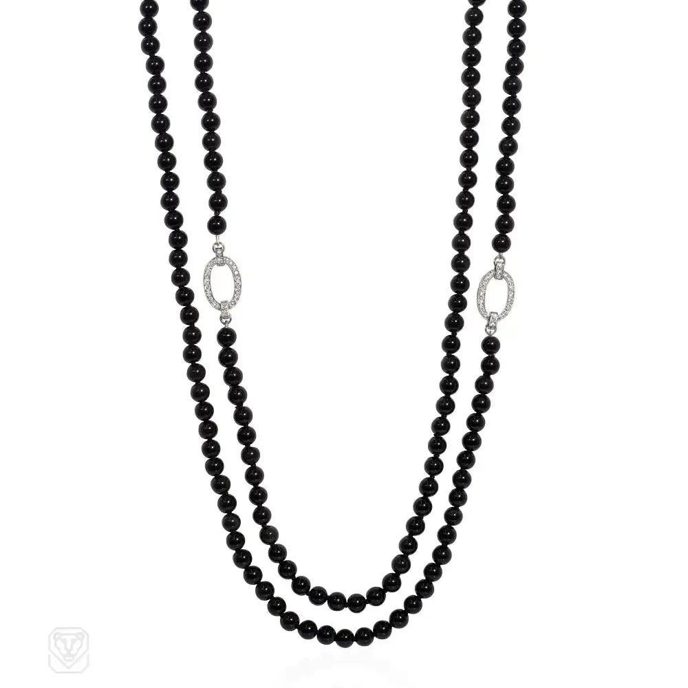 J.E. Caldwell convertible diamond and obsidian bead necklace