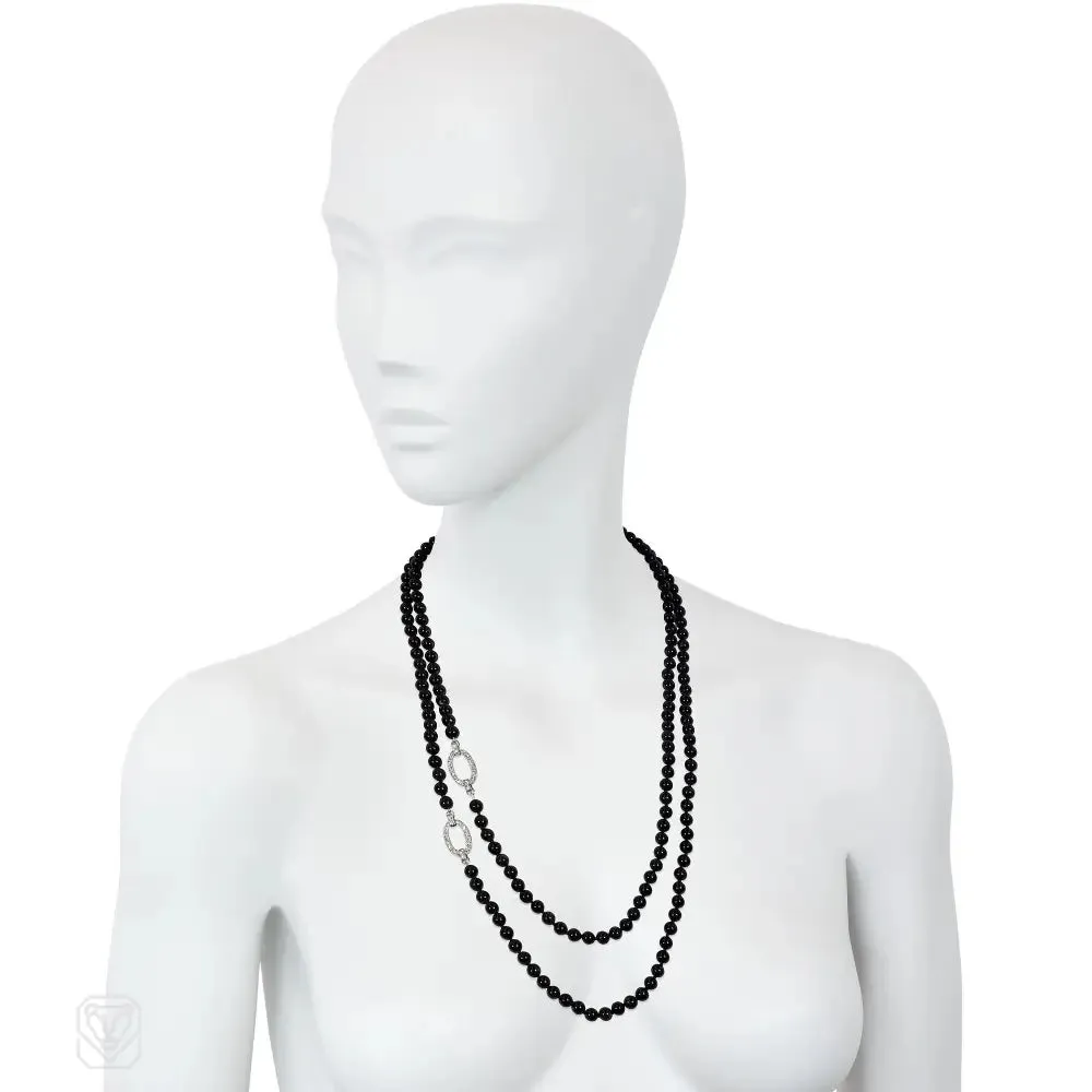 J.E. Caldwell convertible diamond and obsidian bead necklace