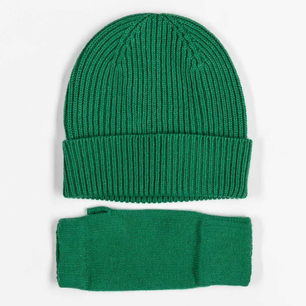 Kelly Green Cashmere Beanie and Mittens Set