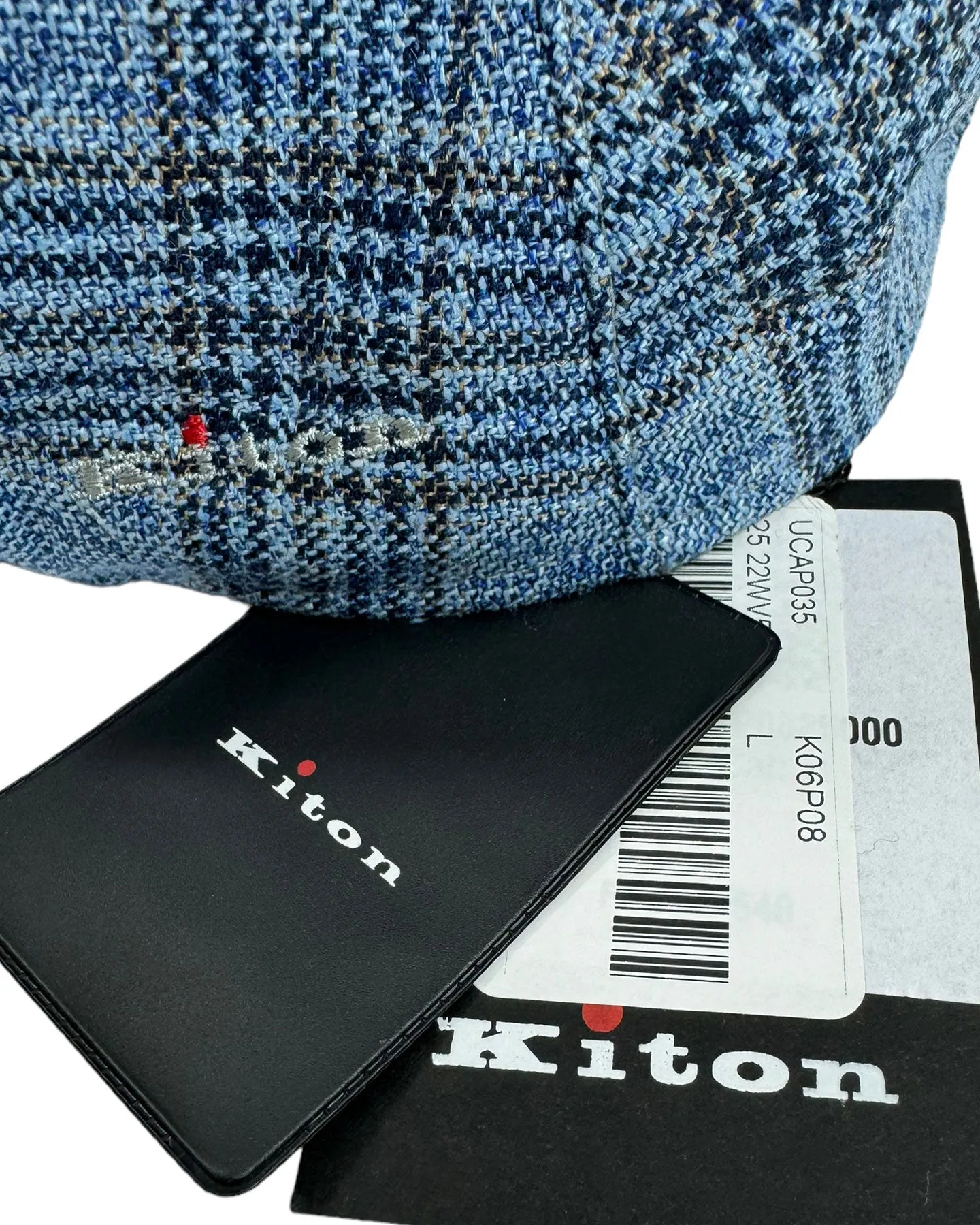 Kiton Flat Cap Cashmere Wool Blue Black Plaid Newsboy Hat