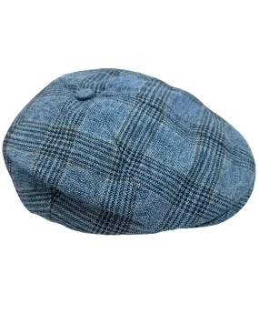 Kiton Flat Cap Cashmere Wool Blue Black Plaid Newsboy Hat