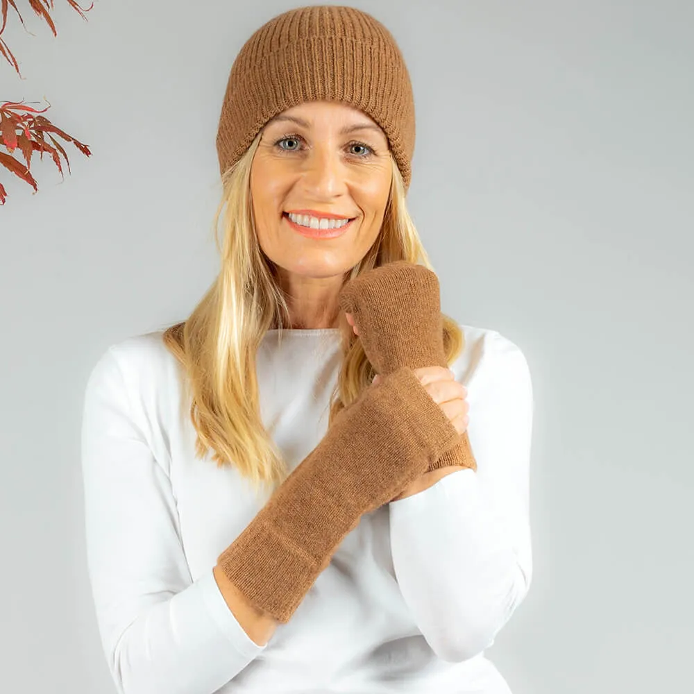 Ladies Auburn Brown Cashmere Mittens