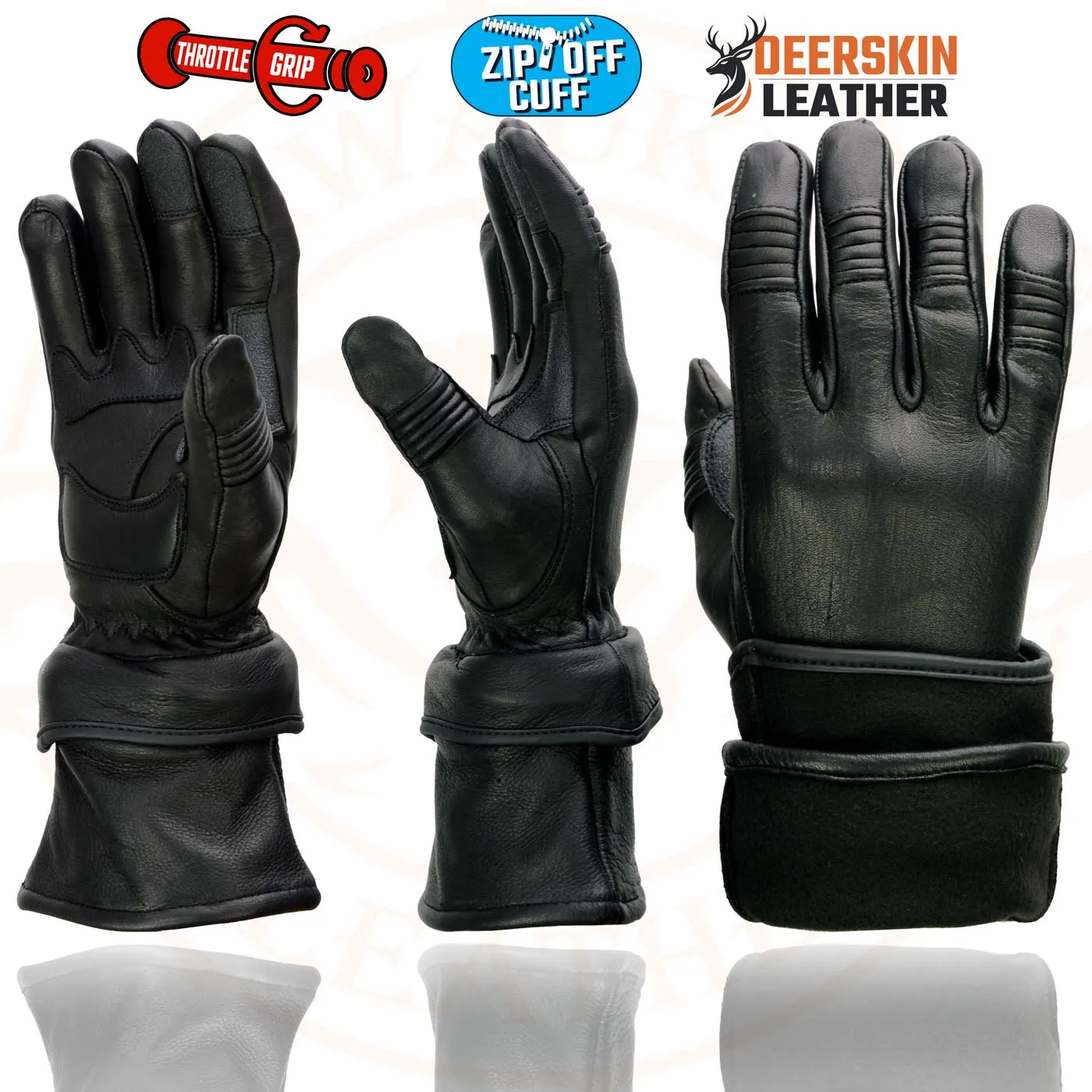 Milwaukee Leather SH870 Women's Black Deerskin Leather Gauntlet Gloves with Gel Palm