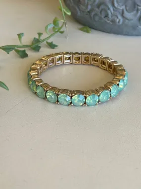 Mint Rhinestone & Gold Stretch Bracelet