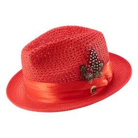 Montique Red Men's Summer Straw Hats Style H-34