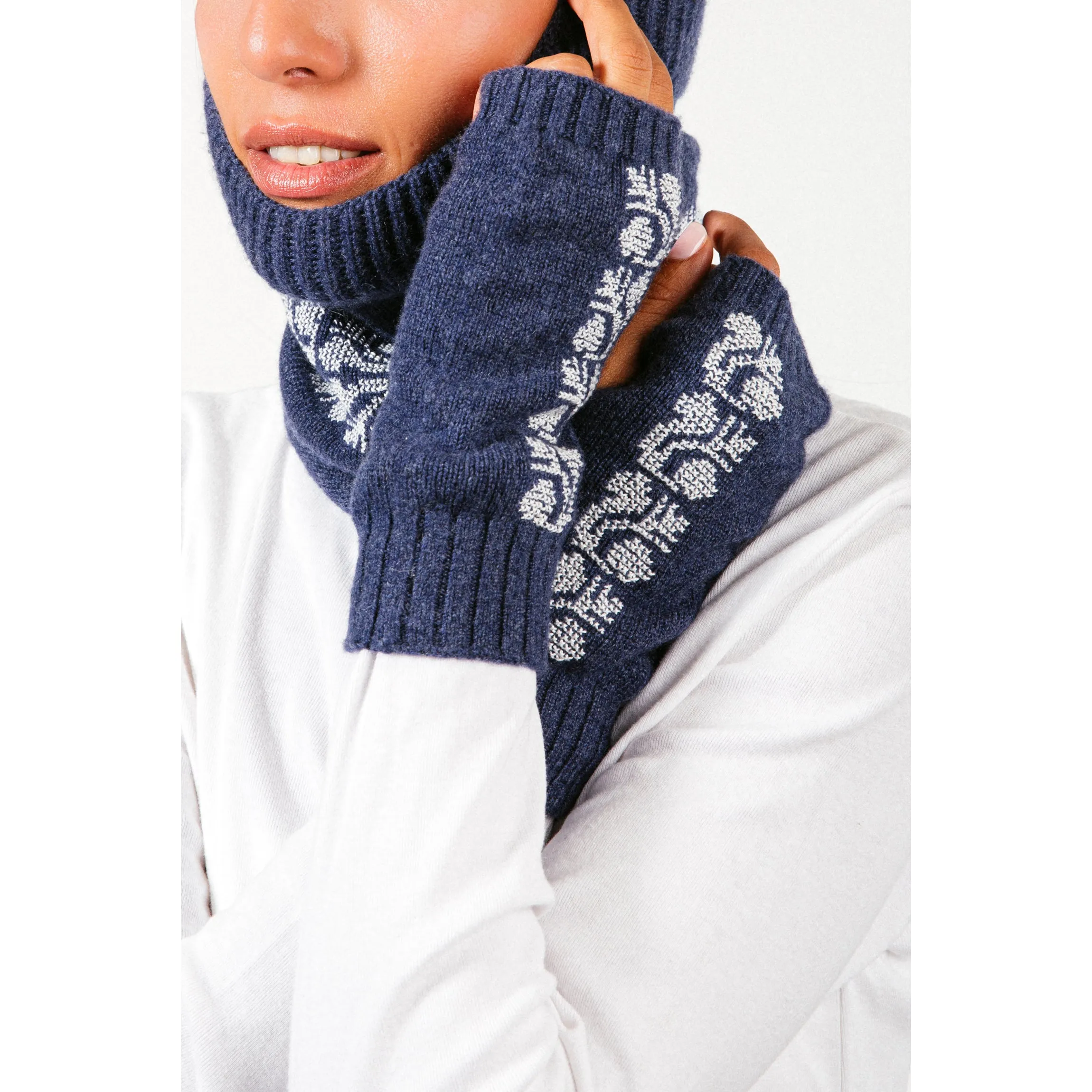 NOTTE BLUE CASHMERE MITTENS