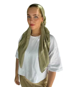 Olive Green Matte Satin Classic Pre-Tied Bandanna with Velvet Grip