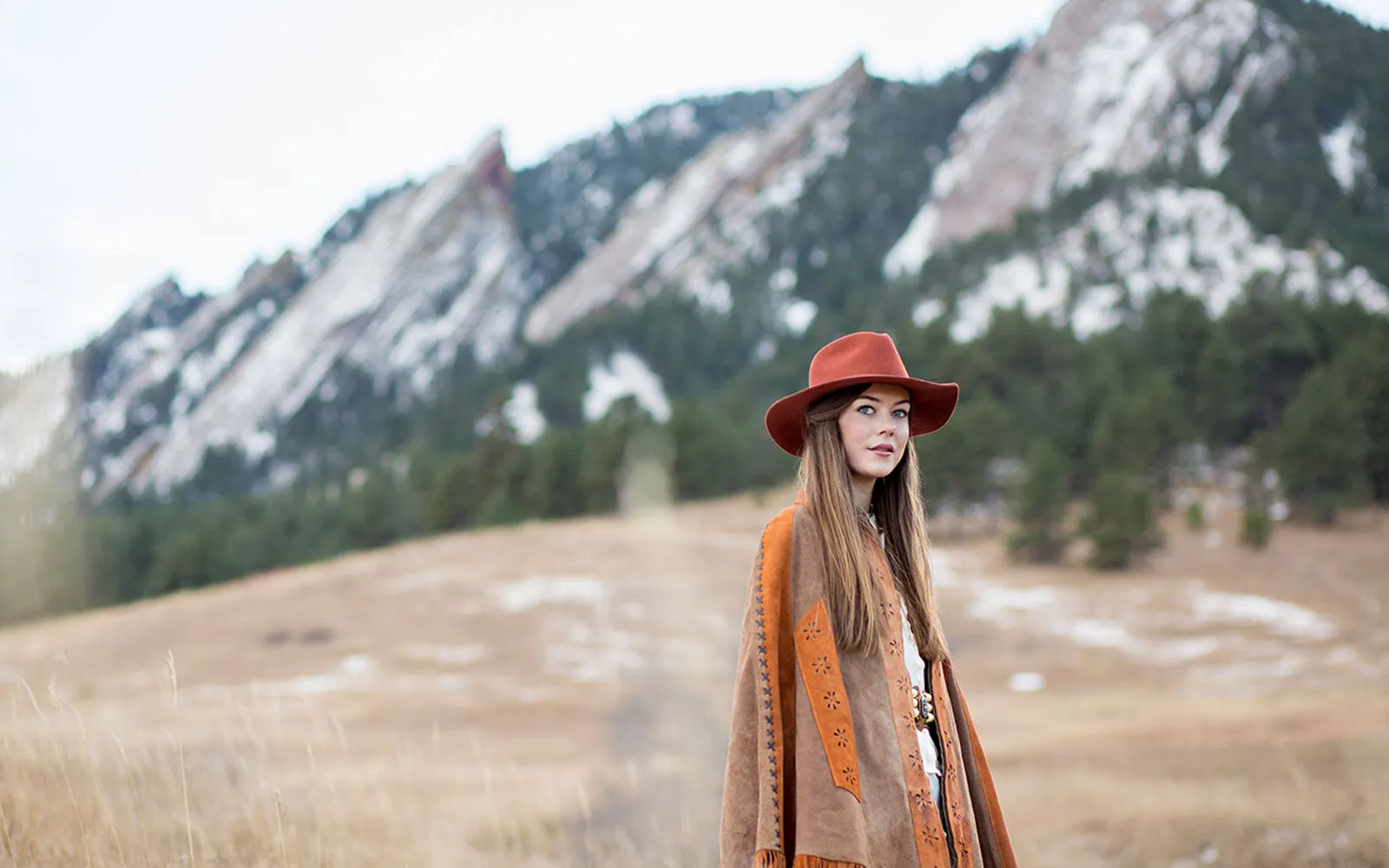 PHOEBE WIDE BRIM WOOL HAT - BURNT ORANGE