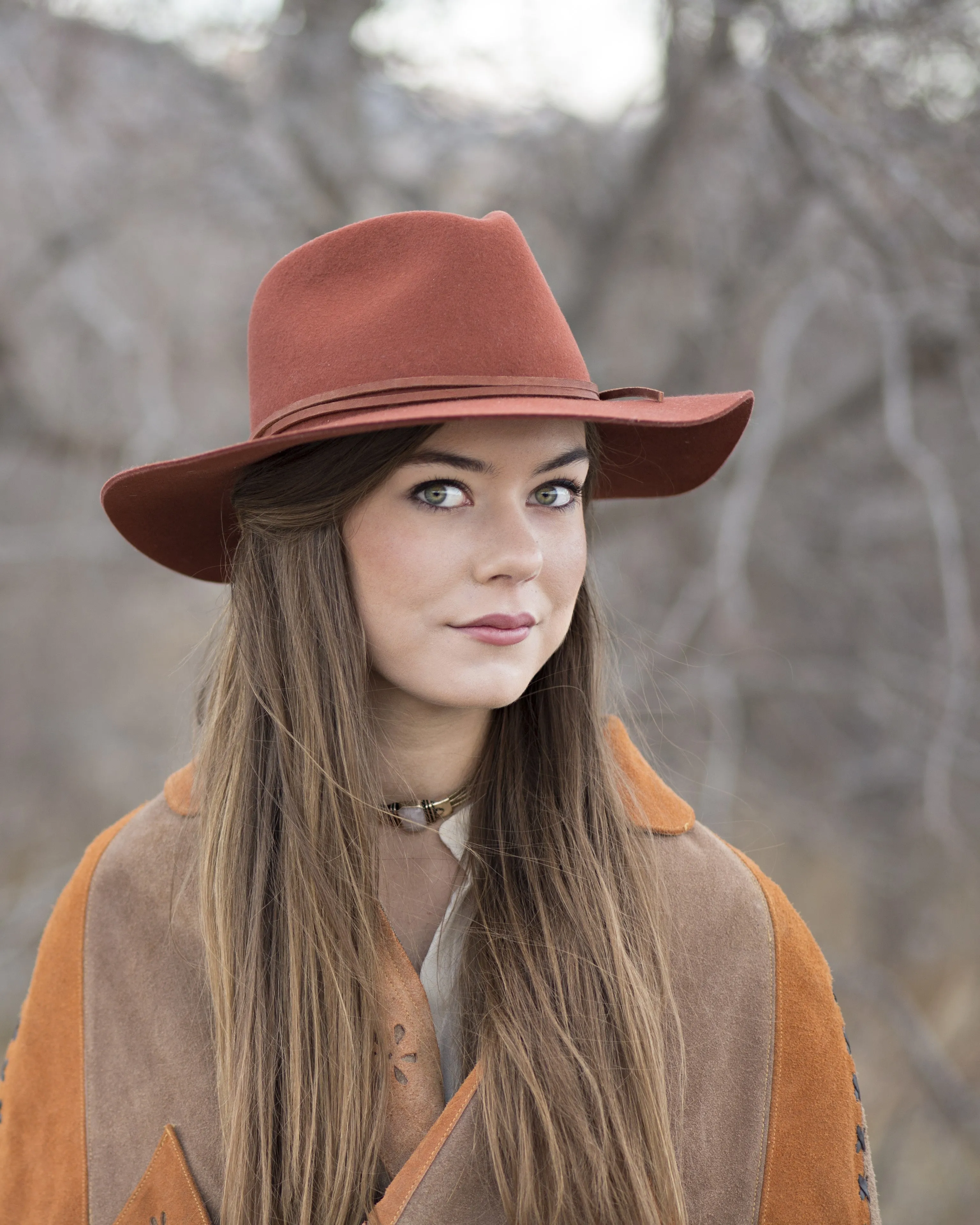 PHOEBE WIDE BRIM WOOL HAT - BURNT ORANGE