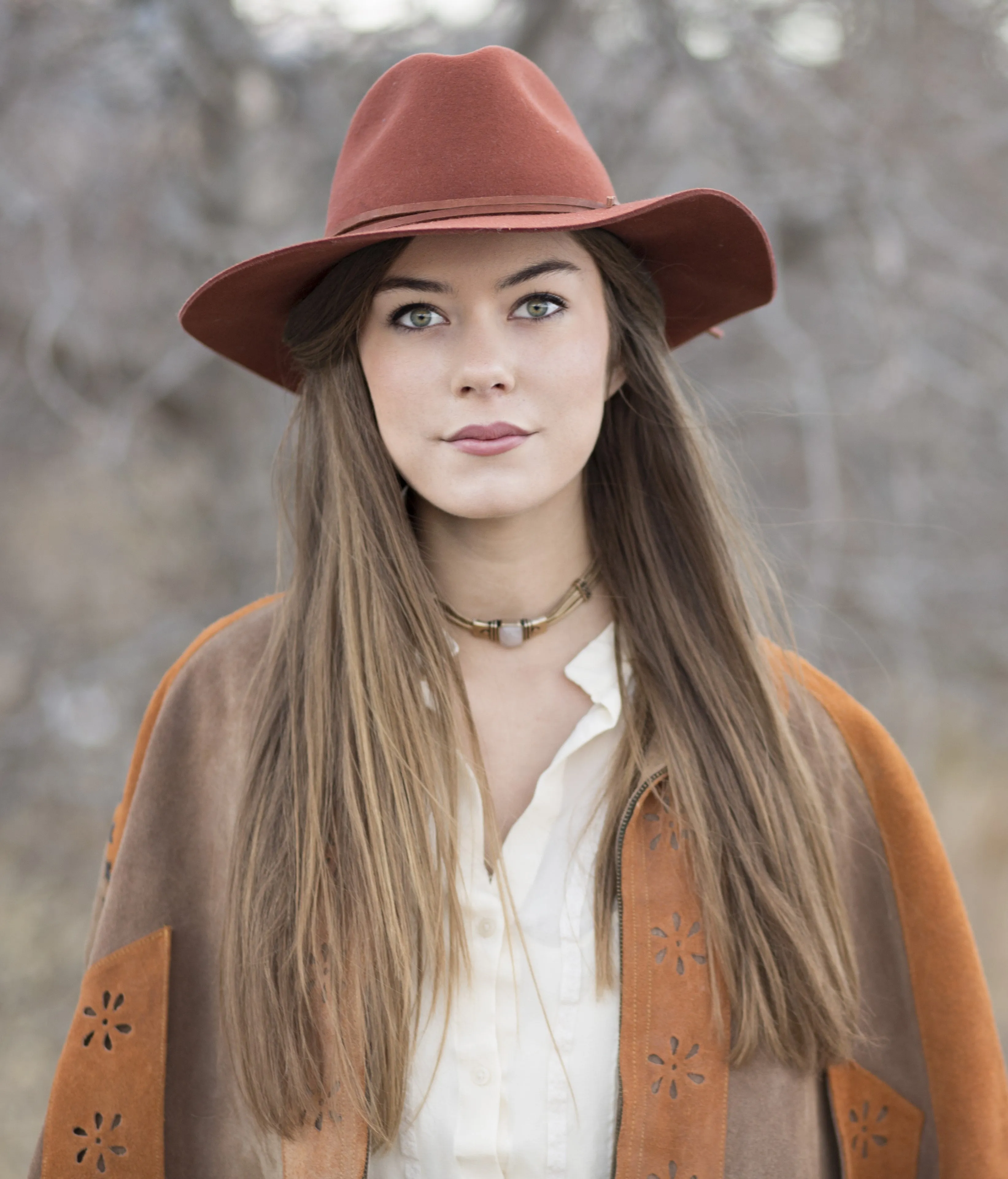 PHOEBE WIDE BRIM WOOL HAT - BURNT ORANGE