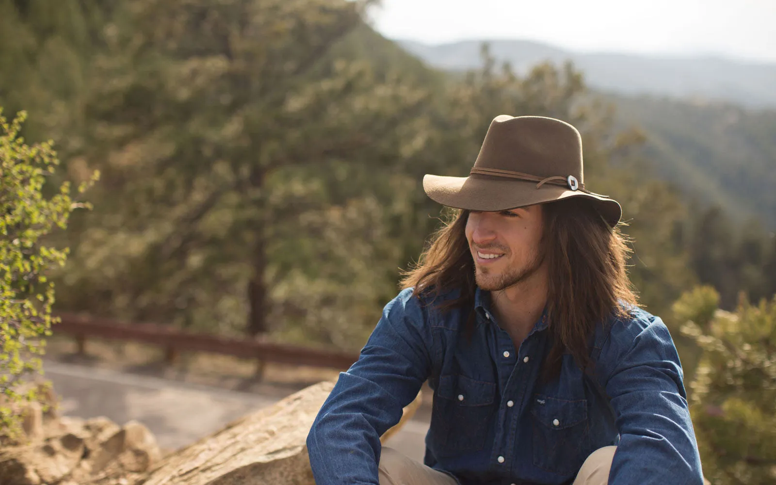 PHOEBE WIDE BRIM WOOL HAT - CHESTNUT