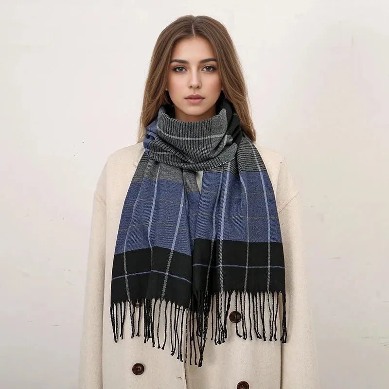 Plaid Print Cashmere Winter Pashmina Scarf with Tassels