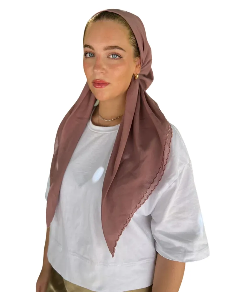 Plum Scalloped Classic Pre-Tied Bandanna with Velvet Grip