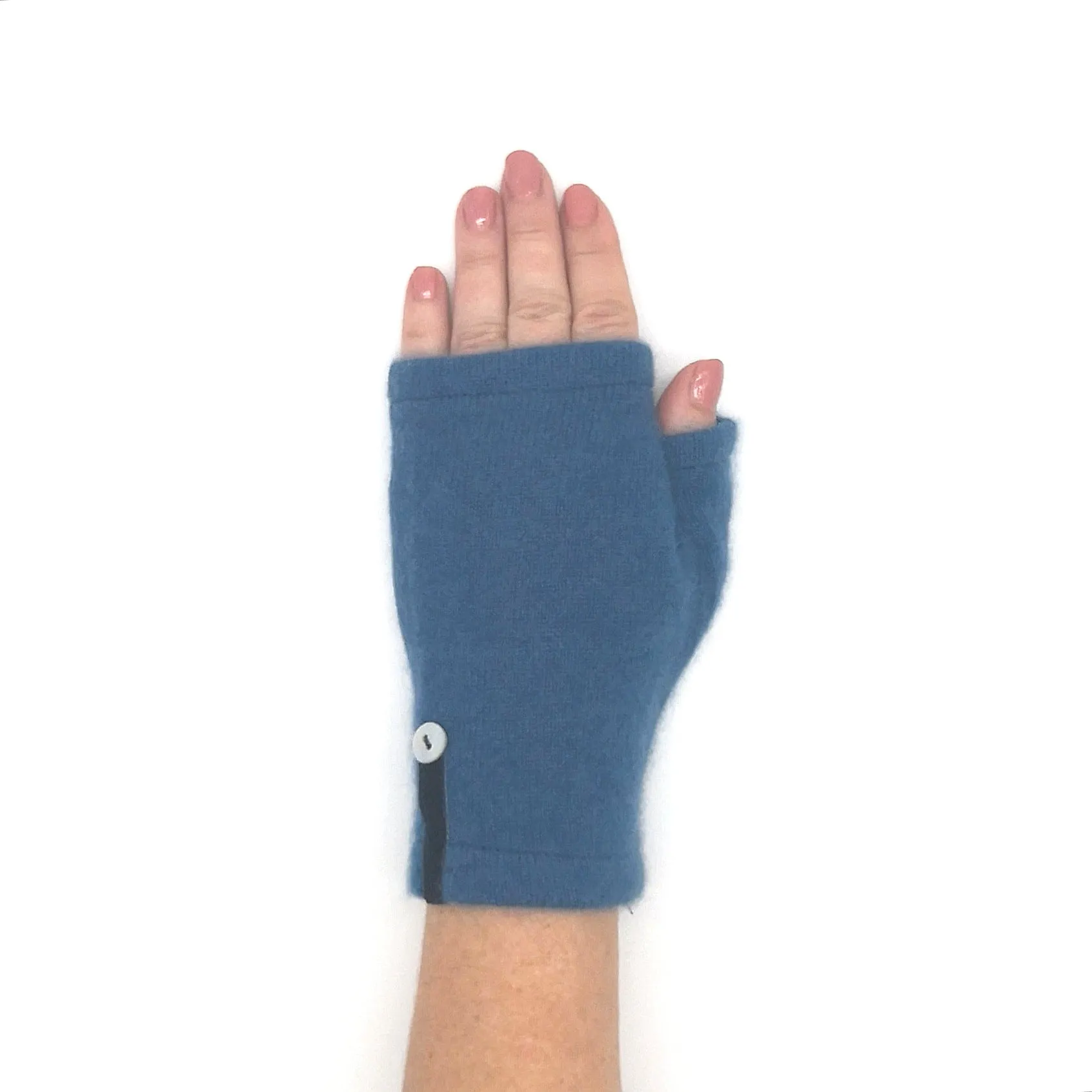 Recycled denim blue cashmere Kitten Mittens, short