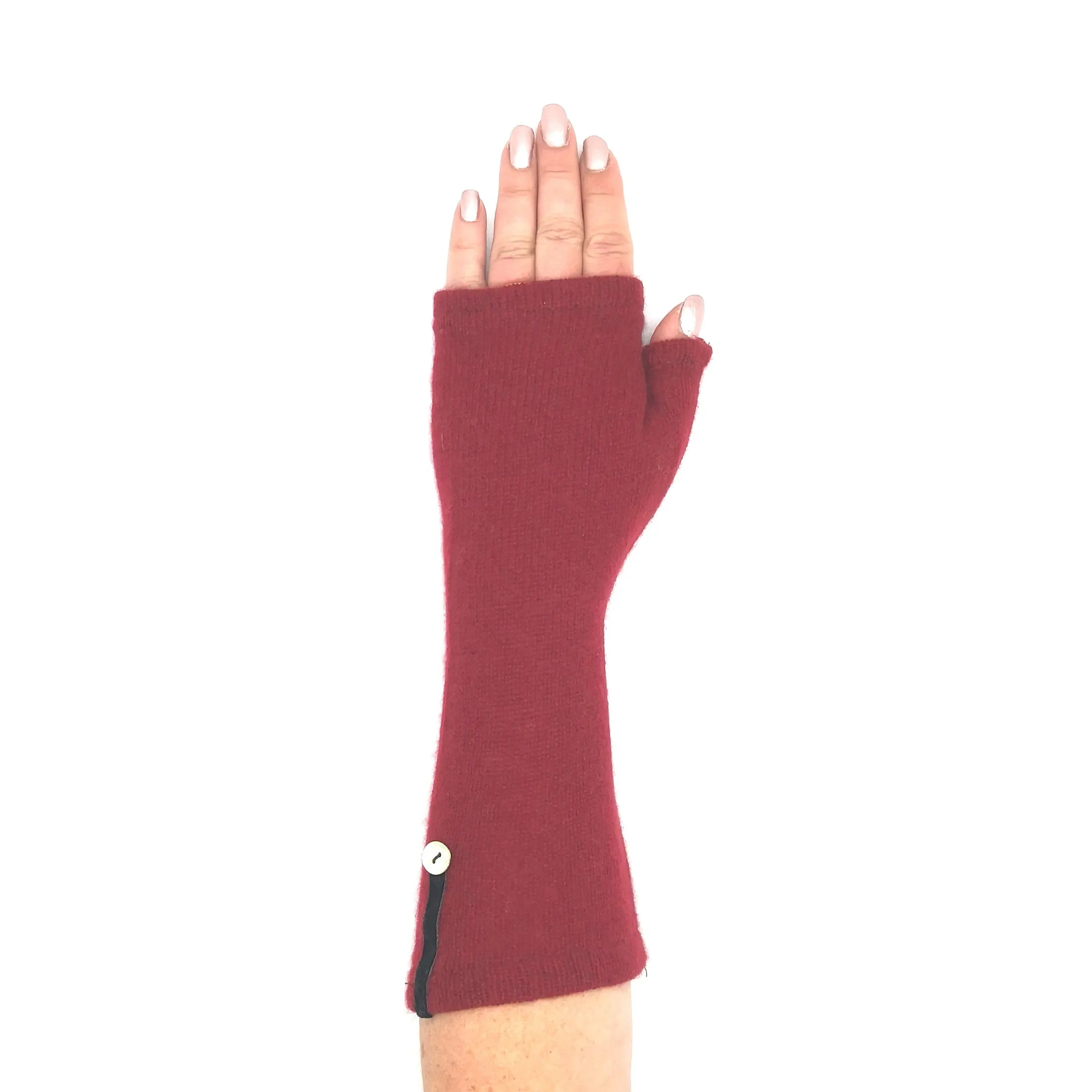 Recycled maroon cashmere Kitten Mittens, long