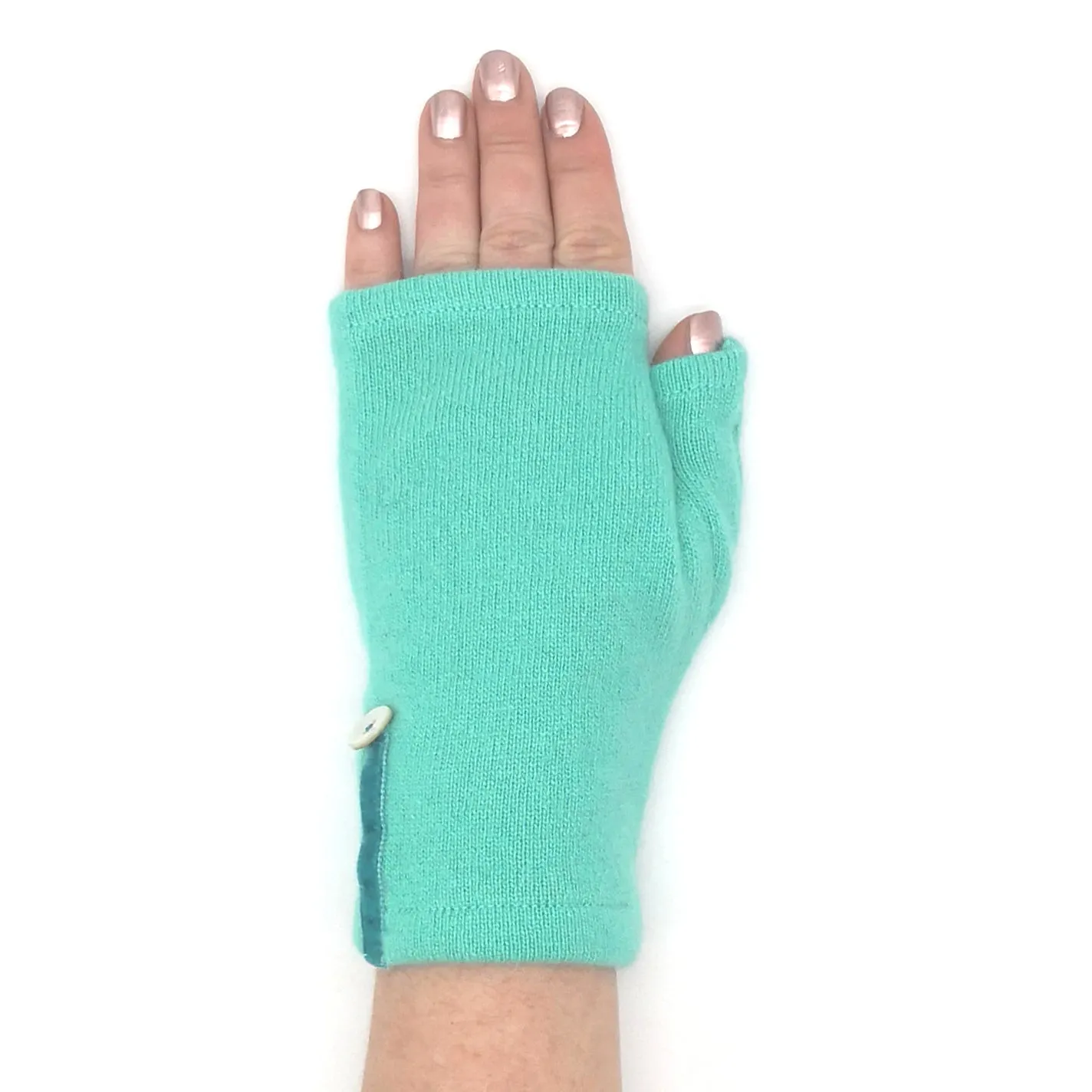 Recycled spearmint cashmere Kitten Mittens short