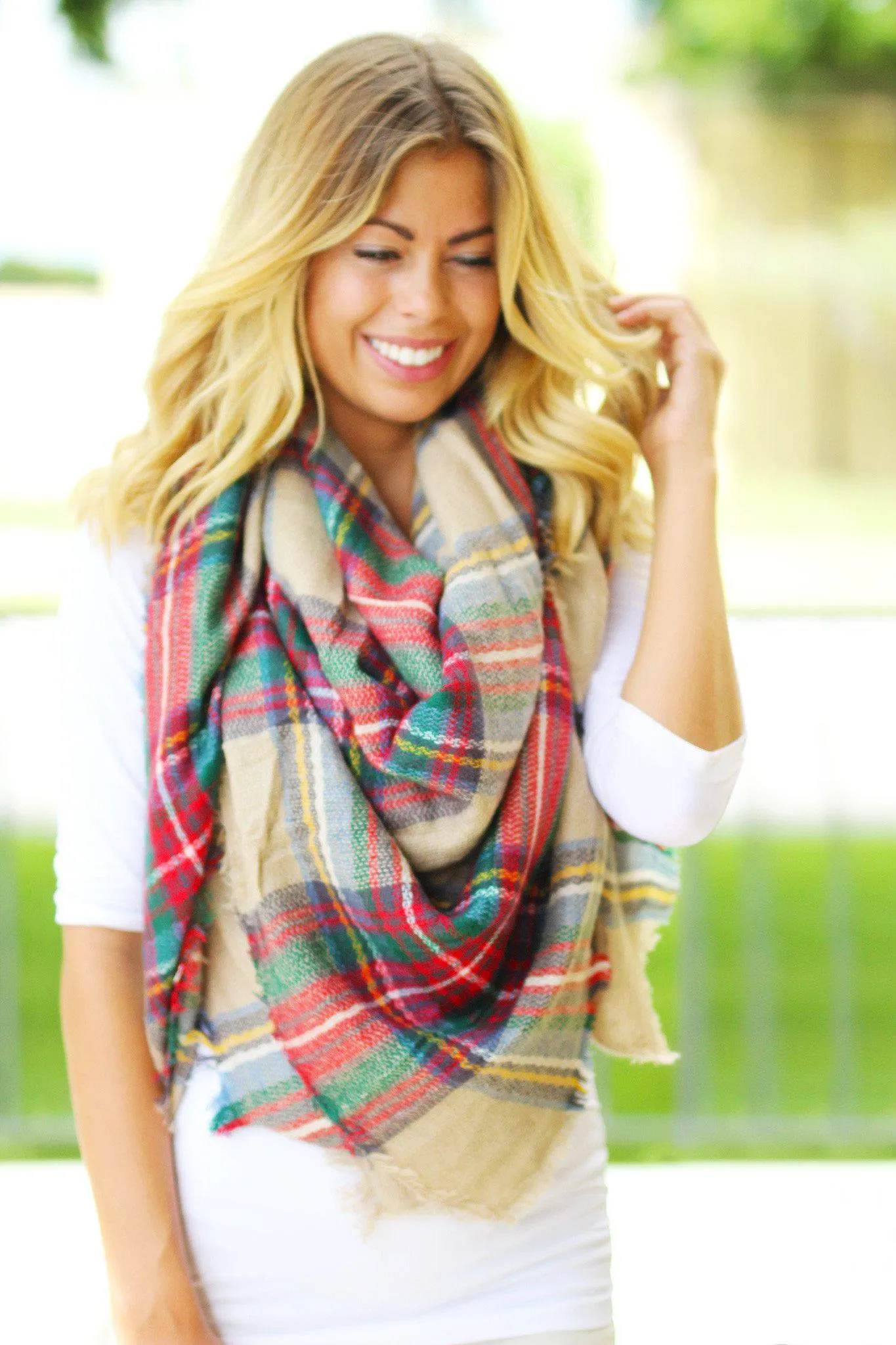 Red Plaid Blanket Scarf