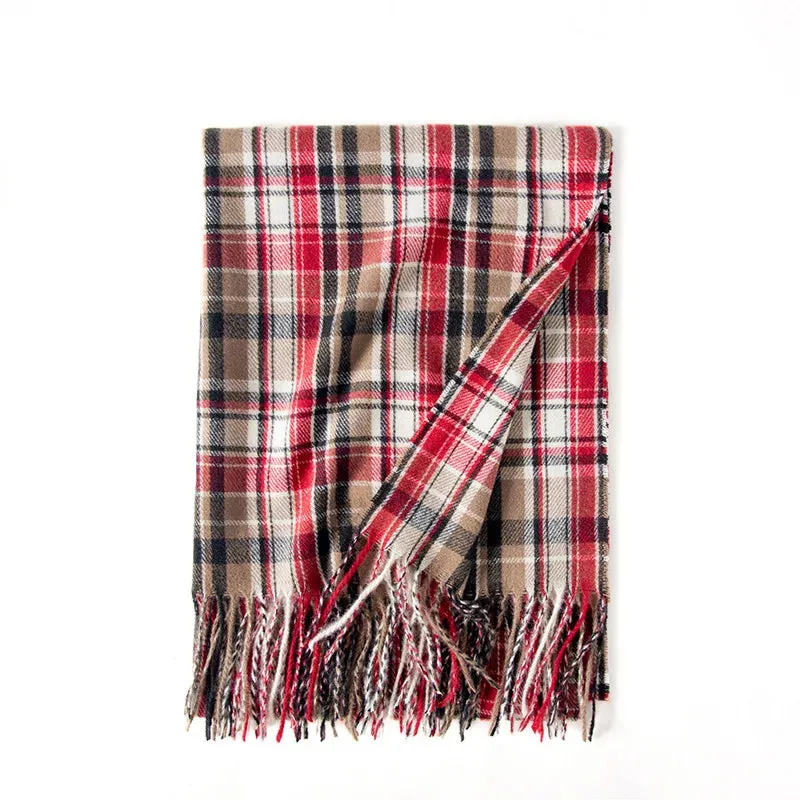 Red Plaid Cashmere Korean Style Fashion Warmer Hijab Pashmina Scarf for Women