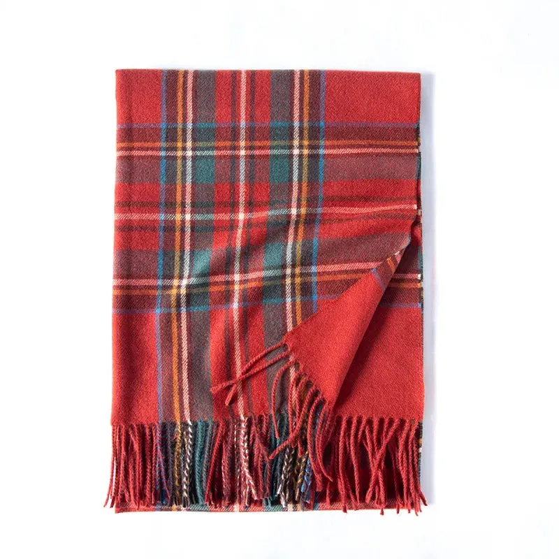 Red Plaid Women Cashmere Korean Style Fashion Warmer Hijab Large Pashmina Scarf