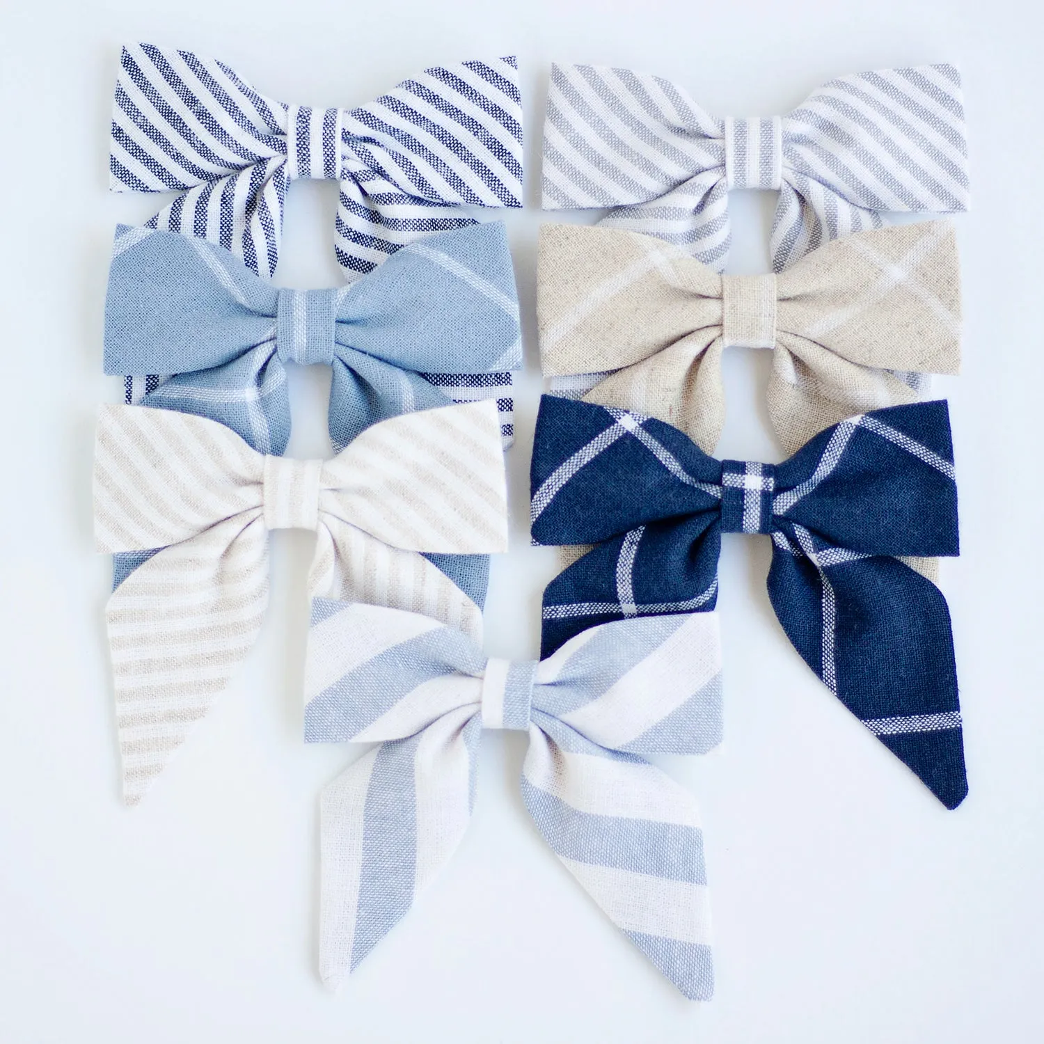 Sailor Bow Clip Or Headband / Chambray Linen Wide Stripe