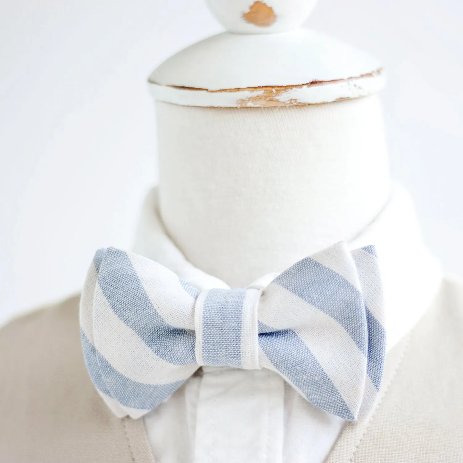 Sailor Bow Clip Or Headband / Chambray Linen Wide Stripe