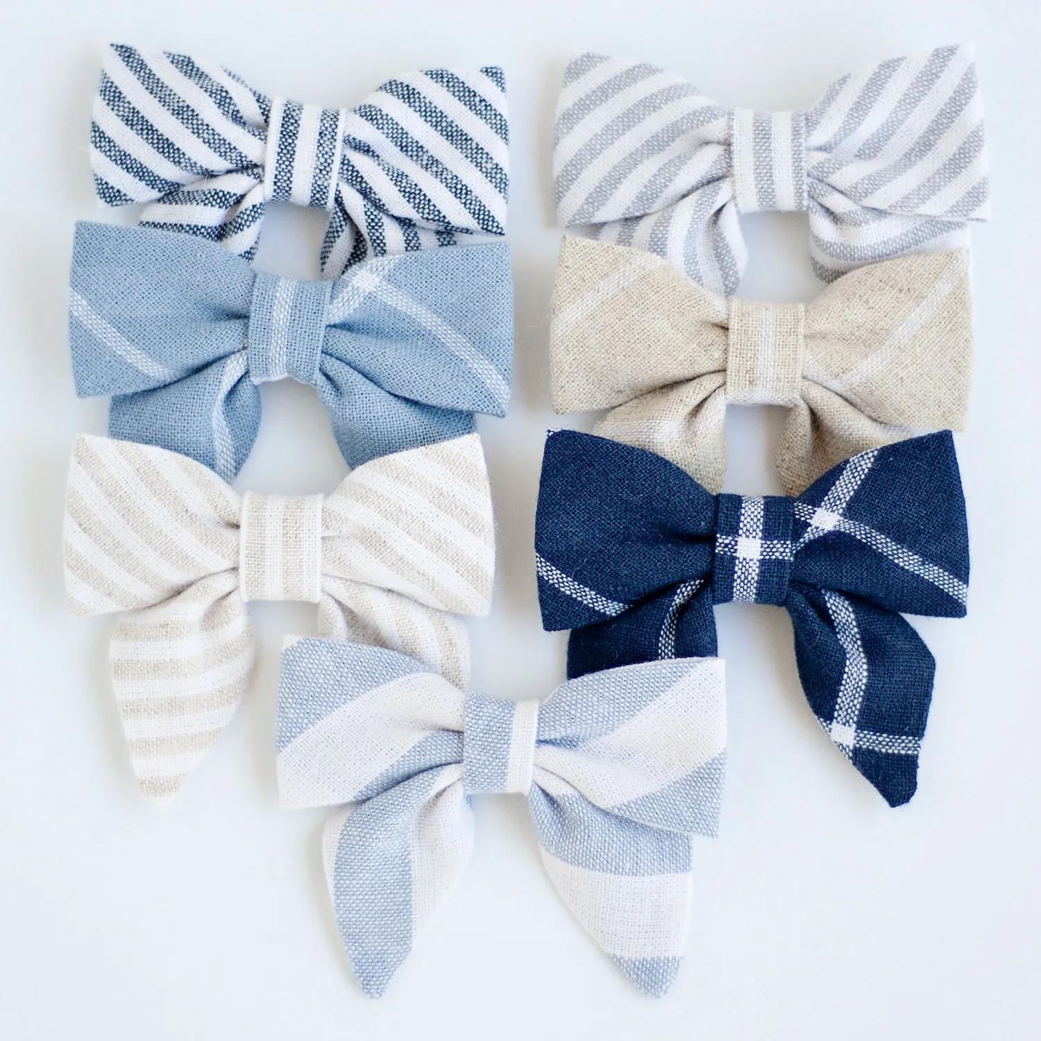 Sailor Bow Clip Or Headband / Chambray Linen Wide Stripe