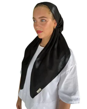 Scarf Bar Black Matte Satin Classic Pre-Tied Bandanna with Velvet Grip