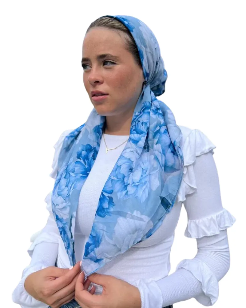 Scarf Bar Blue Blossom Classic Pre-Tied Bandanna with Full Grip