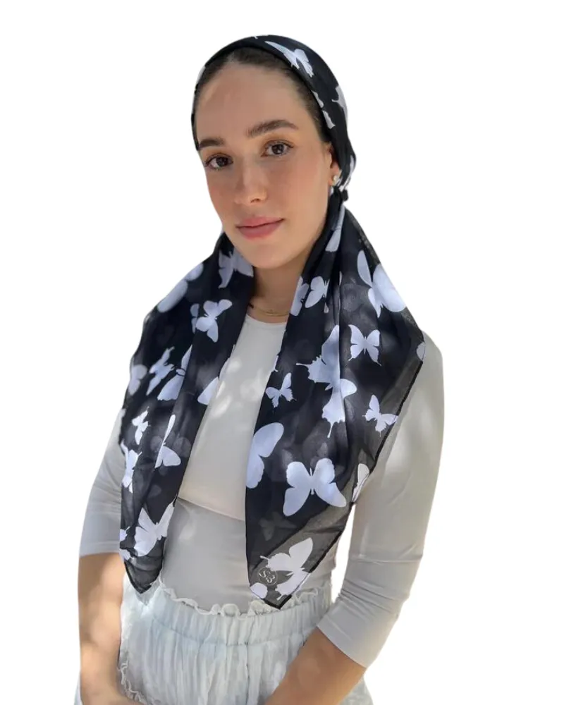 Scarf Bar Midnight Butterfly Classic Pre-Tied Bandanna with Full Grip