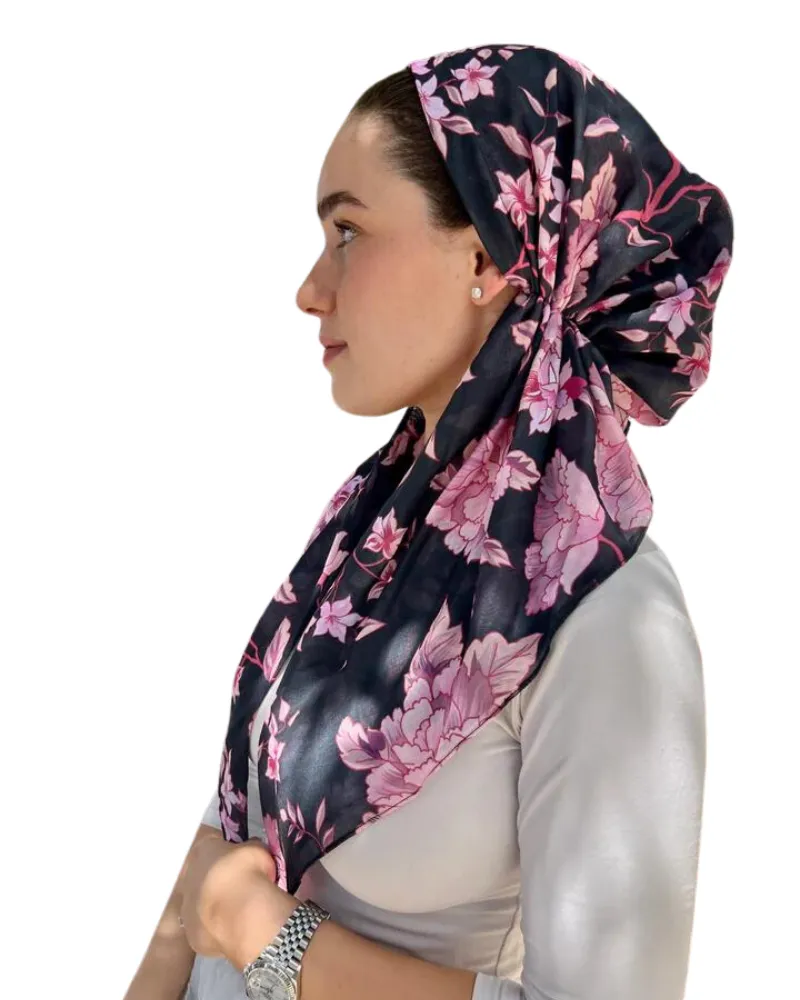 Scarf Bar Pink Black Blossom Classic Pre-Tied Bandanna with Full Grip