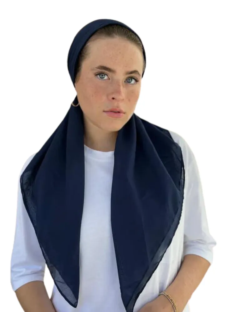 Scarf Bar Solid Navy Cotton Classic Pre-Tied Bandanna with Full Grip